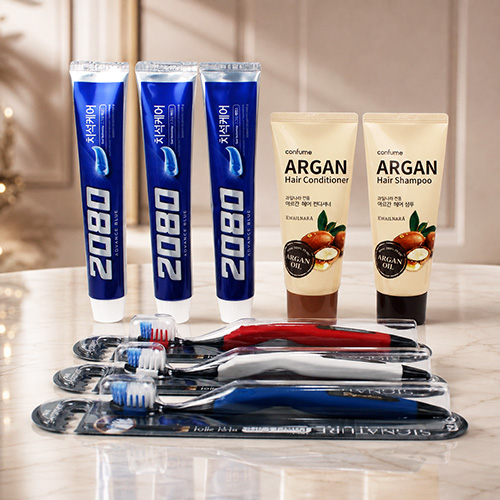 2080 치석케어 치약 3개 + 시그니처 미세모 고급칫솔 + 과일나라 샴푸 + 컨디셔너 + 끈케이스 포함 + 여행용 파우치 추가 별도문의