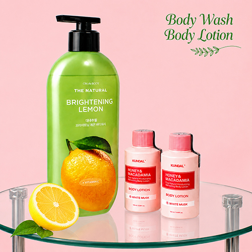 LG생활건강 바디워시 480ml + KUNDAL 바디로션 100ml 2 개 + 끈케이스