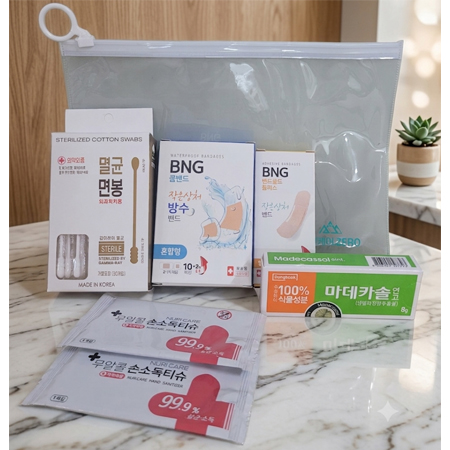 실속 휴대용 구급키트 구급세트 멸균면봉 방수밴드 일반밴드 마데카솔 손소독티슈 홍보용 스티커부착 가능